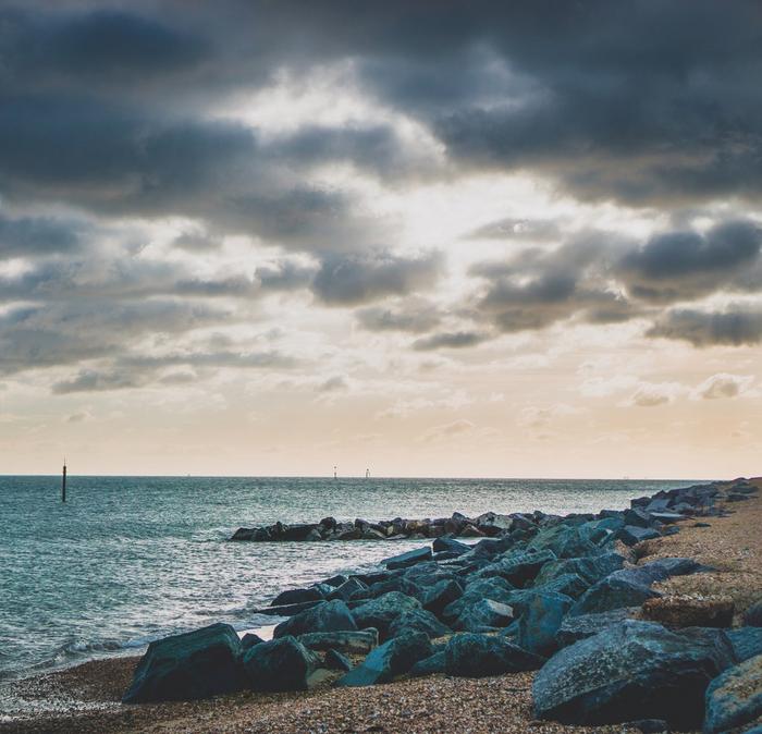 A rocky and pebbly section of Hayling Island beach